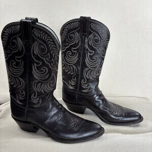 Vintage Olathe Leather cowboy boots USA Made 10AAA unique embroidery Black/brown